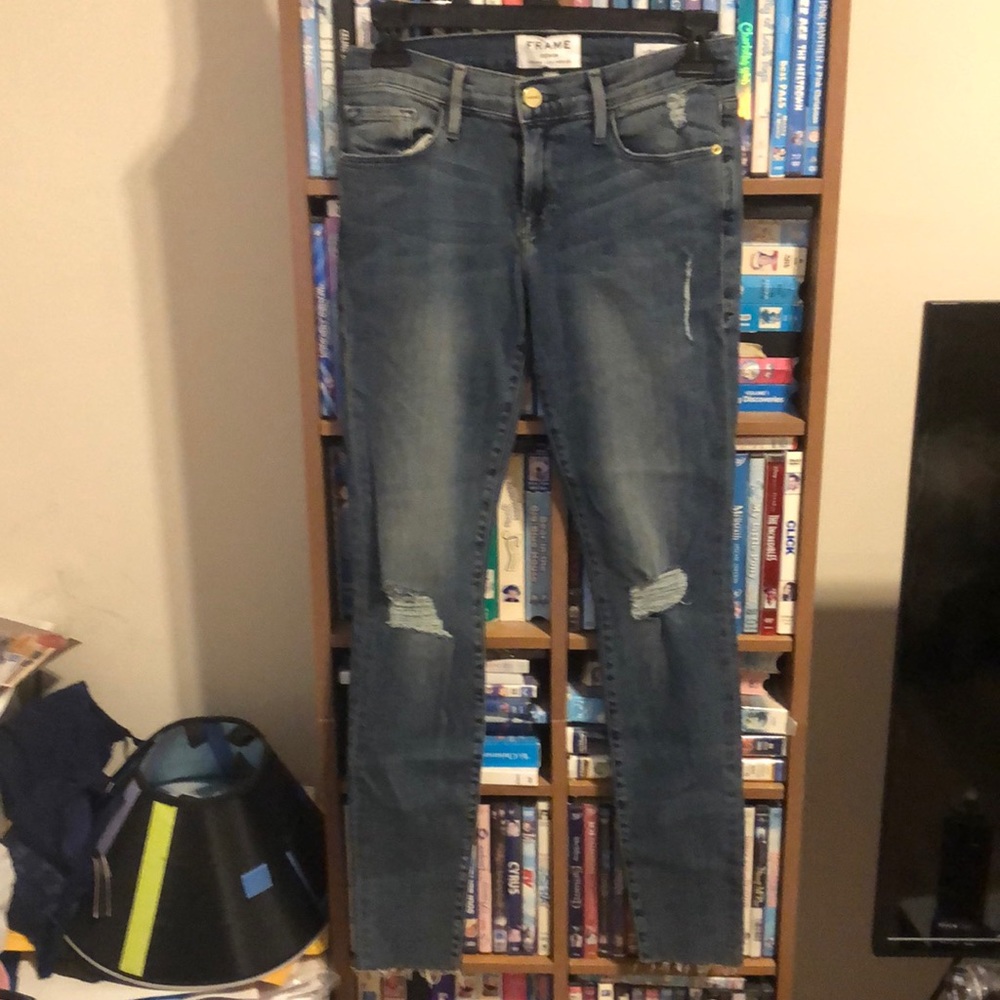 Frame Le Skinny De Jeanne Greene Street Distressed Jeans Sz 25